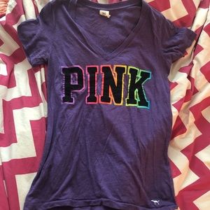 PINK rainbow V-neck T-shirt